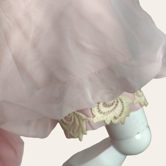 Vintage 1960s Sheer Pink Party Dress Prom Dress MOD MCM Puff Sleeves Lace Prince - Picture 12 of 14